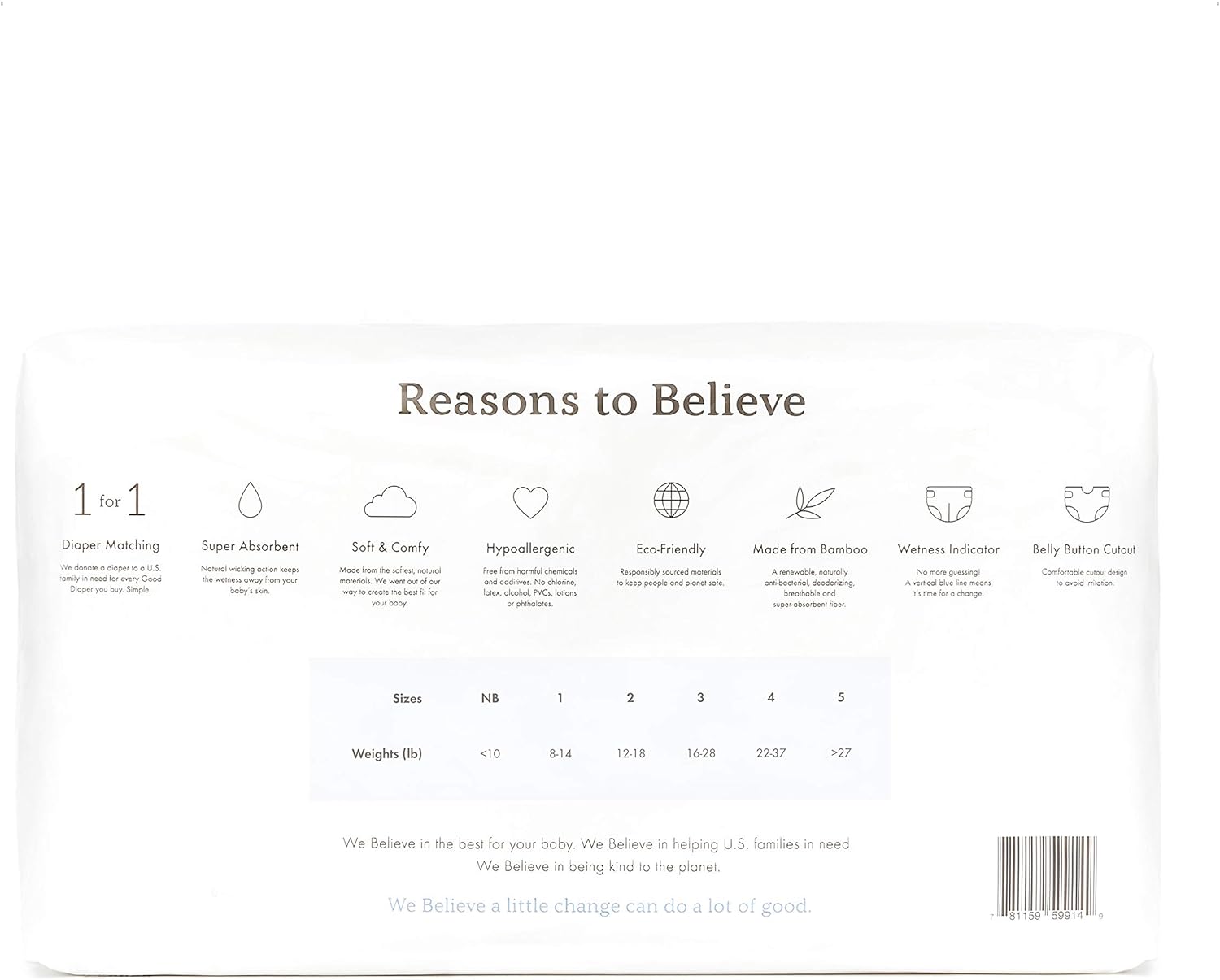 Believe Baby Bamboo Baby Diapers Size 2 - Premium, Super-Absorbent, Hypoallergenic for Sensitive Skin, Chemical-Free, Unscented, Eco-Friendly Diaper for Babies 12-18 Lbs - 54 Ct - Image 5